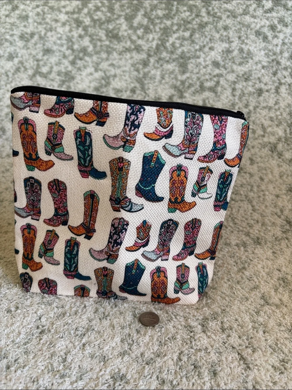 Colorful Western Cowboy Boot Cosmetic Travel Zipper Bag NWT 8.5x7.5x2”